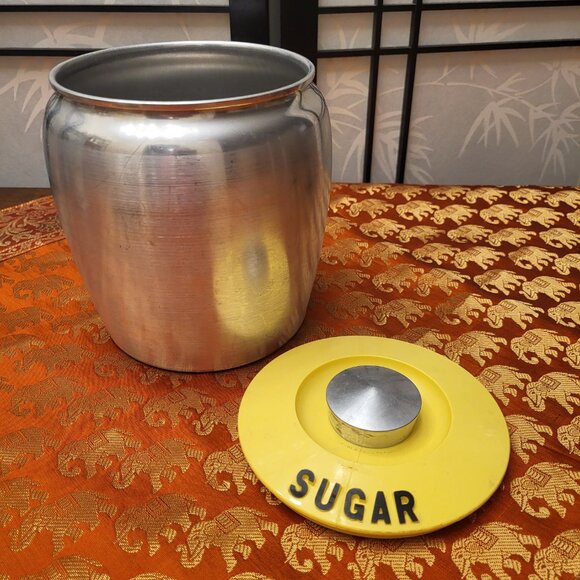 KROMEX Spun Aluminum Canister Set w/Yellow Lids Coffee Sugar - Picture 4 of 16